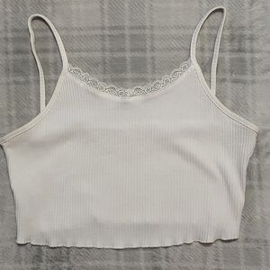 Ivory Cream Ribbed Tank Top with Lace Trim XL